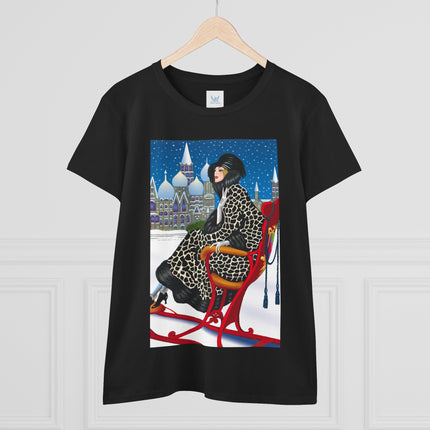 Elegant Winter Woman in Sleigh Women's Midweight Cotton Tee