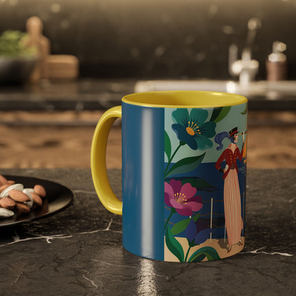 The Lady Of The Golden Horizon Colorful Mugs – Art Deco Coastal Elegance