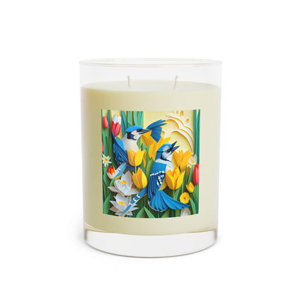 Blue Jays in a Spring Garden Scented Candle - Full Glass, 11oz - The White Tea & Fig, The Lavender & Sage, and The Ocean Mist & Moss