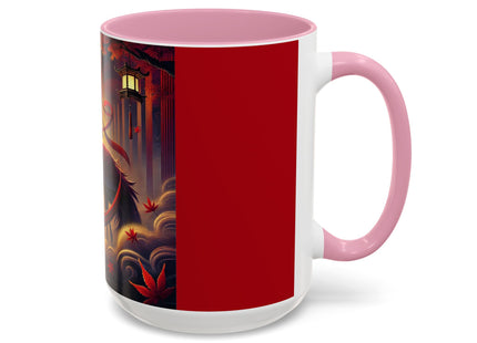 Regal Crimson Crane in the Autumn Mist Colorful Mugs (11oz, 15oz)
