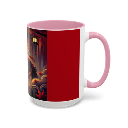 Regal Crimson Crane in the Autumn Mist Colorful Mugs (11oz, 15oz)