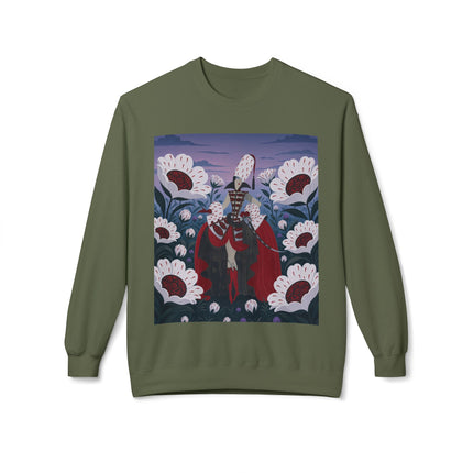 🎭🌹 The Crimson Garden Masquerade Midweight Crewneck Sweatshirt – Art Deco Floral Fantasy