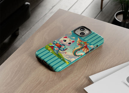Geisha Kitten and the Dragon Kite Phone Cases