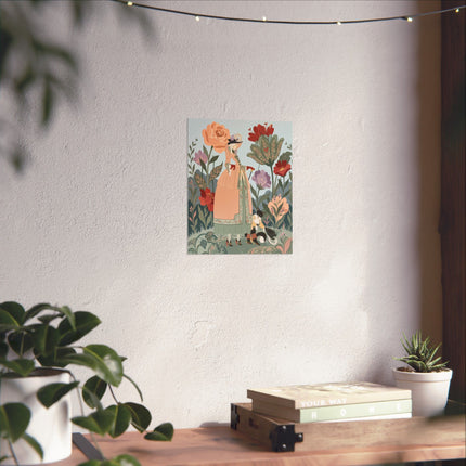 🌸🐈 The Lady And Puss In Boots Grand Floral Promenade Matte Vertical Poster – Art Deco Fashion Whimsy