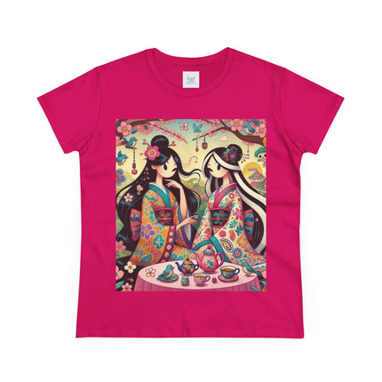 Fairies in Kimonos at Tea Among Blossoms Cotton Tee