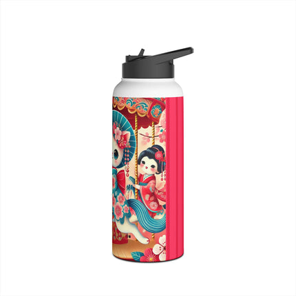 Geisha Kitten's Enchanted Carousel Ride Stainless Steel Water Bottle, Standard Lid