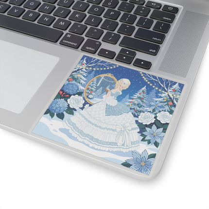 💙❄️ The Lady Of The Winter Looking Glass Kiss-Cut Sticker – Art Deco Christmas Fantasy