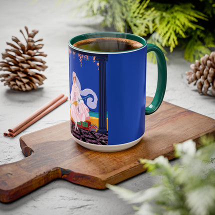 The Moonlit Promenade Colorful Mug (11oz, 15oz) – Blush Elegance, Coastal Romance & Art Deco Style