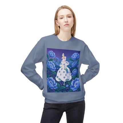 💙🌸 The Enchanted Blue Blossom Garden Midweight Crewneck Sweatshirt – Art Deco Floral Elegance