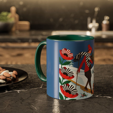 🎿🎄 The Christmas Holly Skier Colorful Mug – Whimsical Holiday Fantasy