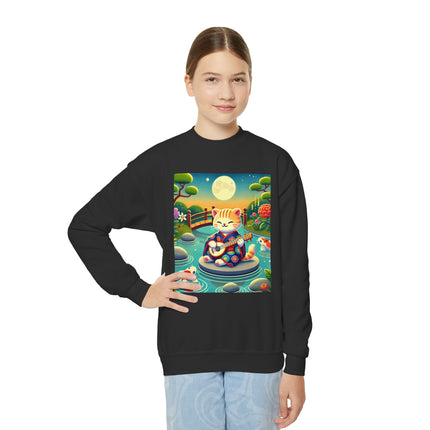 Melodic Kitten by the Koi Pond Youth Crewneck Sweatshirt – Harmony, Joy & Whimsical Charm