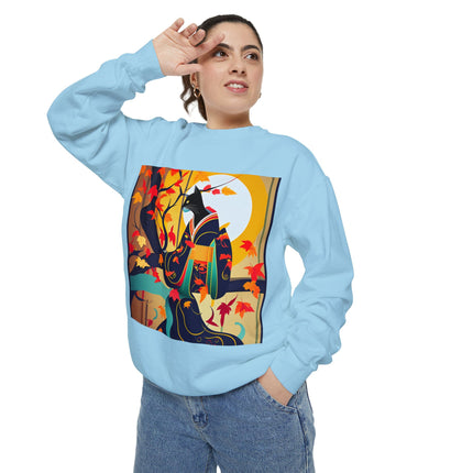 Black Cat in Kimono Unisex Garment-Dyed Sweatshirt