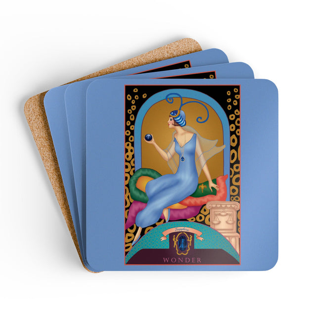 Virgo Zodiac Design – September & Sapphire by Sofia Chiostri | Corkwood Coaster Set