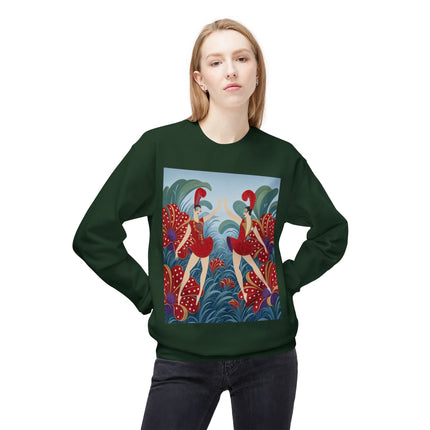 🎭🌺 The Scarlet Flower Garden Dancers Midweight Crewneck Sweatshirt – Art Deco Floral Whimsy