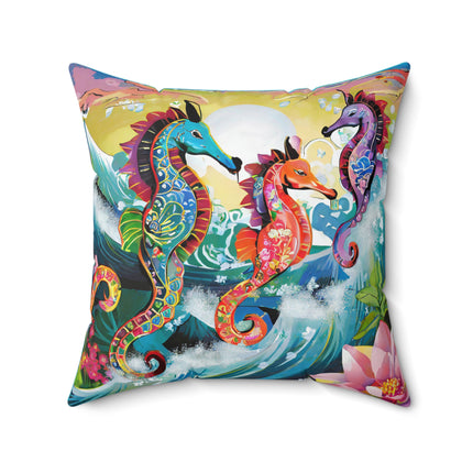 Seahorse Symphony Spun Polyester Square Pillow