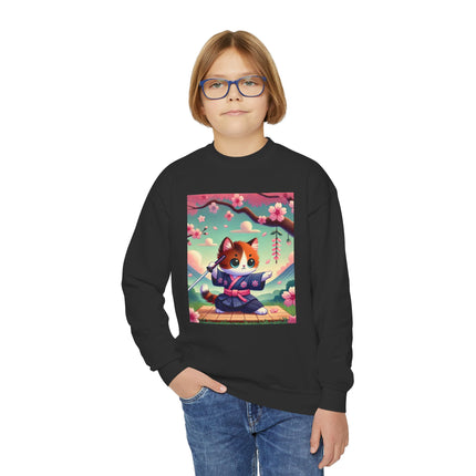 Playful Kitten in the Tea Room Youth Crewneck Sweatshirt – Whimsy, Elegance & Gentle Charm