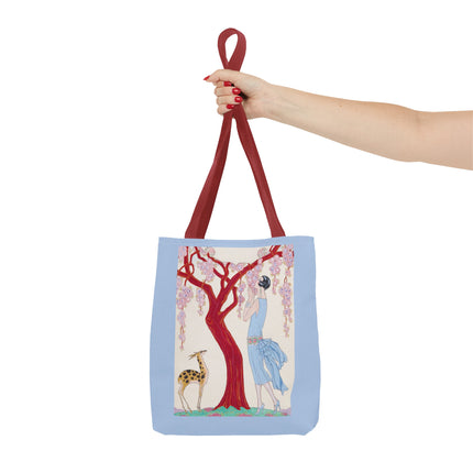 Woman, Fawn, and Red Tree by George Barbier Tote Bag (AOP)