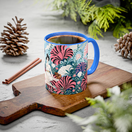 🌸🦋 The Enchanted Pink Blossom Retreat Colorful Mug – Art Deco Floral Whimsy
