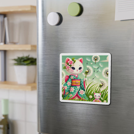 Geisha Kitten and the Dandelion Wish Die-Cut Magnets (5 Sizes)