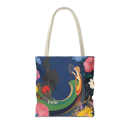 🌙🐦 The Lady Of The Moonlit Birdcage Tote Bag – Art Deco Floral Fantasy
