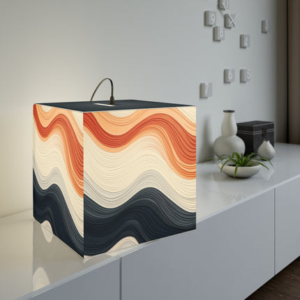 Wave Pattern in Hues of Beige, Orange, Grey, and Black Light Cube Lamp