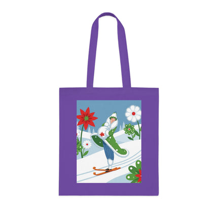 🎿🌺 The Winter Garden Skier Cotton Tote Bag – Colorful Winter Adventure