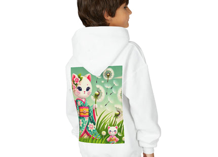 Geisha Kitten and the Dandelion Wish Youth Heavy Blend Hooded Sweatshirt