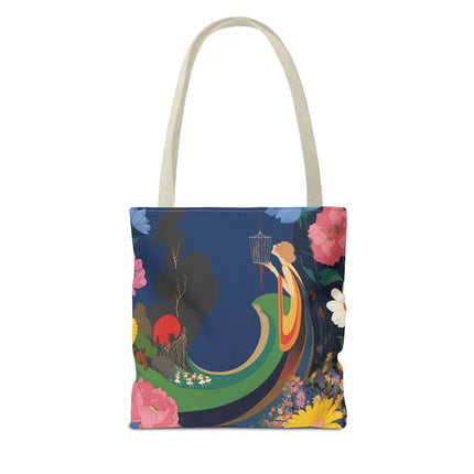 🌙🐦 The Lady Of The Moonlit Birdcage Tote Bag – Art Deco Floral Fantasy