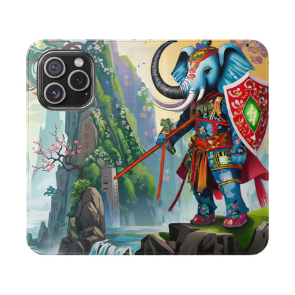 🐘⚔️ Cyberpunk Elephant Samurai Flip Case – Ancient Wisdom & Neon Power