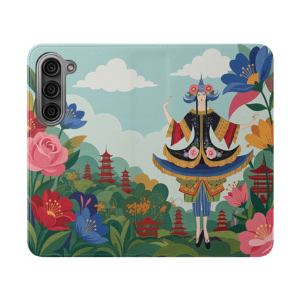 🌸🏯 The Lady Of The Pagoda Garden Flip Case – Art Deco Floral Fantasy