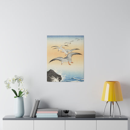 Five Seagulls Above Turbulent Sea by Ohara Koson – Japanese Seascape