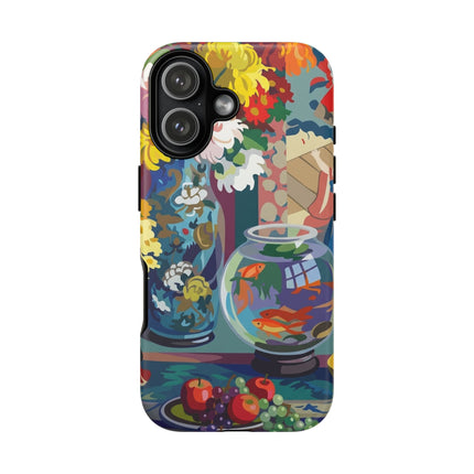 Floral Fishbowl Still Life Phone Case – Vibrant Harmony & Colorful Life