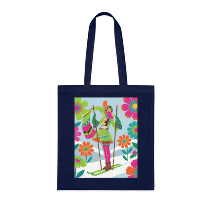 🎿🌸 The Winter Flower Adventurer Cotton Tote Bag – Colorful Skiing Fantasy