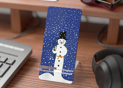 Snowman in Falling Snow Mobile Display Stand for Smartphones