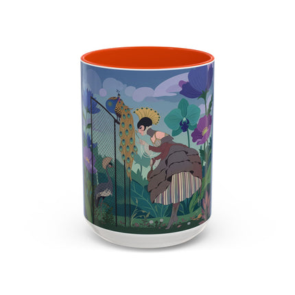 The Lady And The Enchanted Heron Colorful Mugs – Art Deco Botanical Elegance