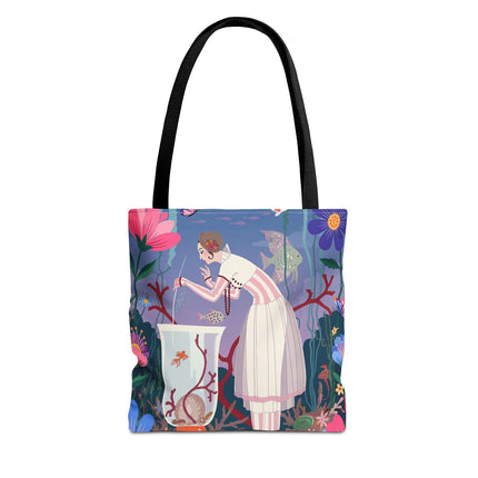 🐠🌸 The Lady Of The Enchanted Aquarium Tote Bag – Art Deco Garden Fantasy