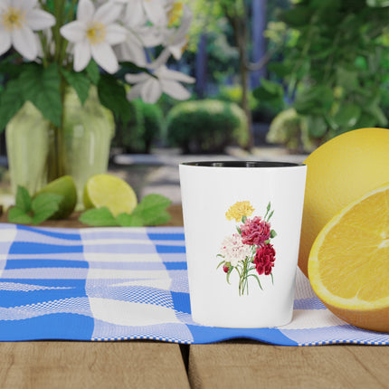 Carnation botanical illustration by Pierre-Joseph Redouté Ceramic Shot Glass