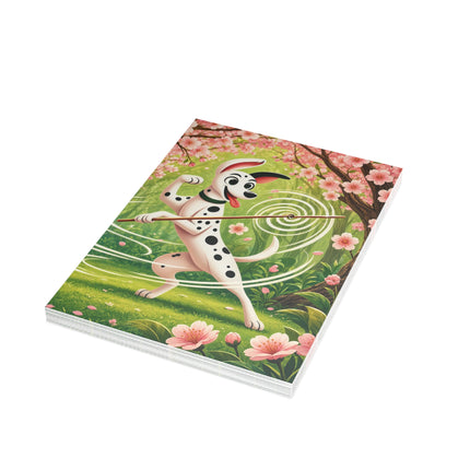 🌸🐕 The Cherry Blossom Staff Dancer Greeting Card – Whimsical Garden Adventure