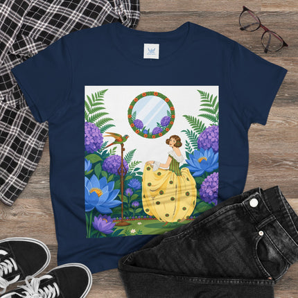 🦜🪷 The Parrot Garden Reflection Cotton Tee – Art Deco Fashion Whimsy