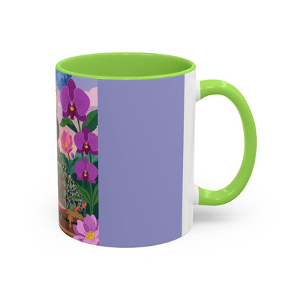 The Lady And The Crimson Birdcage Colorful Mugs – Art Deco Tropical Garden Elegance