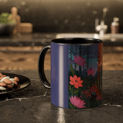 The Lady And The Midnight Birdcage Colorful Mugs – Art Deco Botanical Elegance