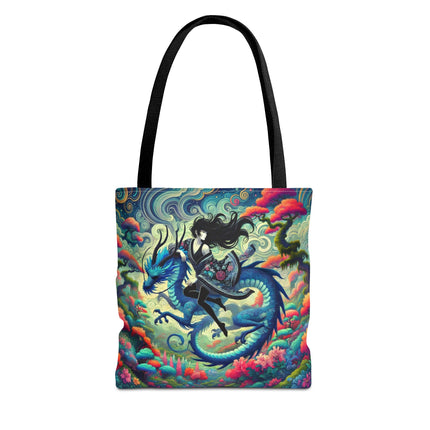 Mystic Guardian of the Sky Tote Bag – Warrior Fairy & Turquoise Dragon