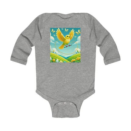 Canary Jumping Rope Baby Long Sleeve Bodysuit – Whimsical Canary Garden Play Design