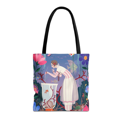 🐠🌸 The Lady Of The Enchanted Aquarium Tote Bag – Art Deco Garden Fantasy