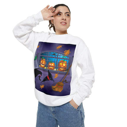 Whimsical Halloween Mischief Unisex Garment-Dyed Sweatshirt