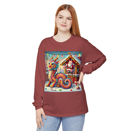 Playful Dragon's Christmas Unisex Garment-dyed Long Sleeve T-Shirt