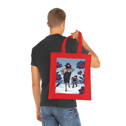 🎁🌺 The Christmas Gift Garden Stroll Cotton Tote Bag – Art Deco Holiday Elegance