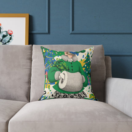💚🎄 The Emerald Holly Christmas Square Pillow – Art Deco Holiday Elegance