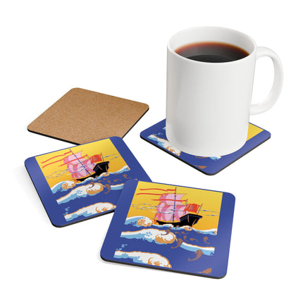 Golden Seas and Whimsical Dreams Corkwood Coaster Set