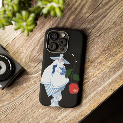 Blue & White Porcelain Geisha Phone Case – Elegant Mystery & Floral Grace